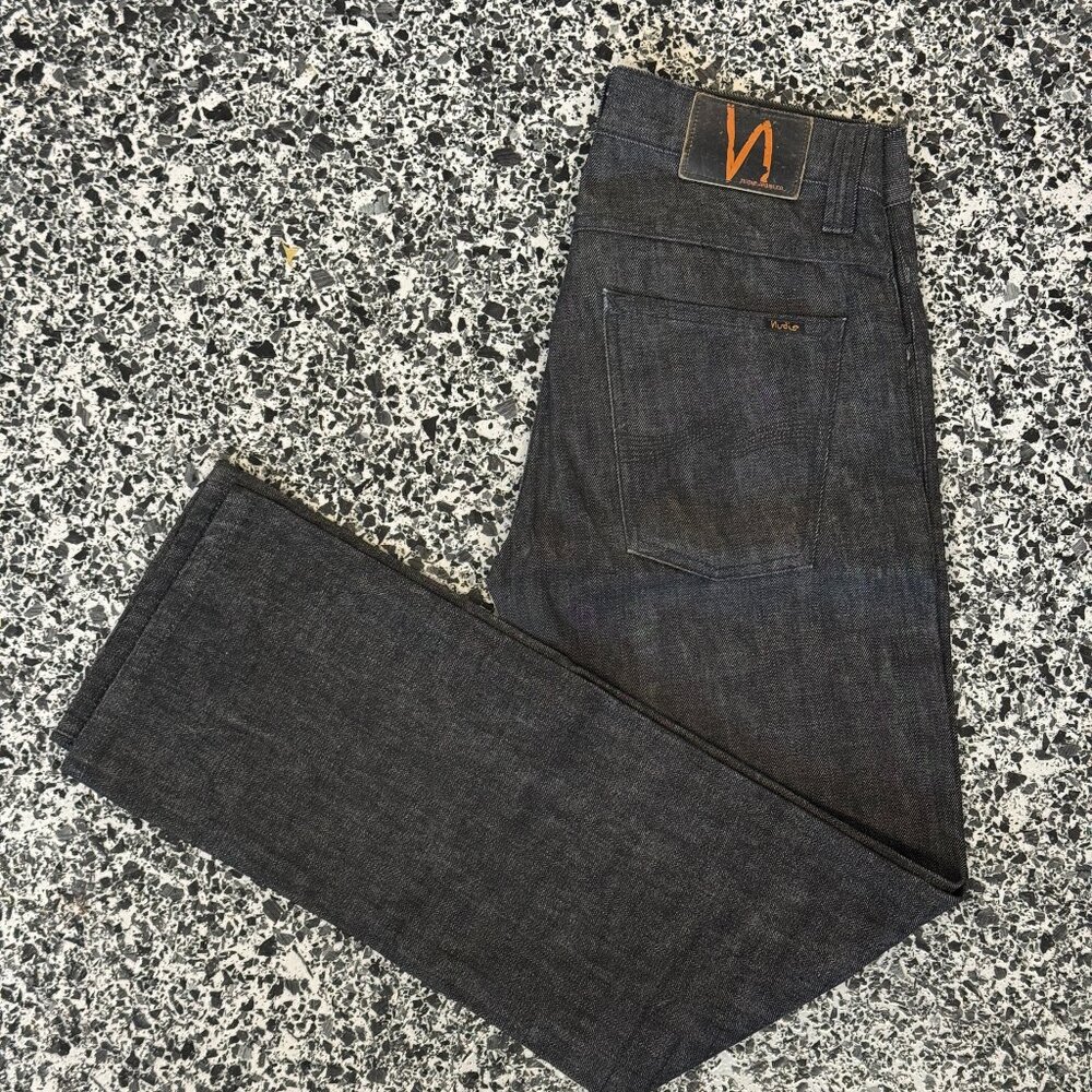Nudie Straight Sven Black Selvedge Denim Jeans Men's 29 32" Inseam